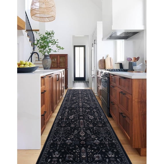 GLN Rugs Sumer - Indoor, Machine Washable Area Rug 2'6"x10' Moroccon Black, All Ages