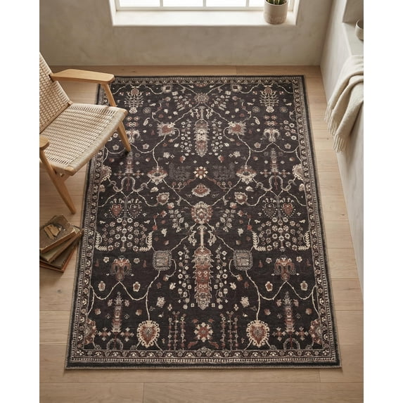 GLN Rugs Sumer - Indoor, Machine Washable Area Rug 3'x5' Moroccon Black Home Carpet