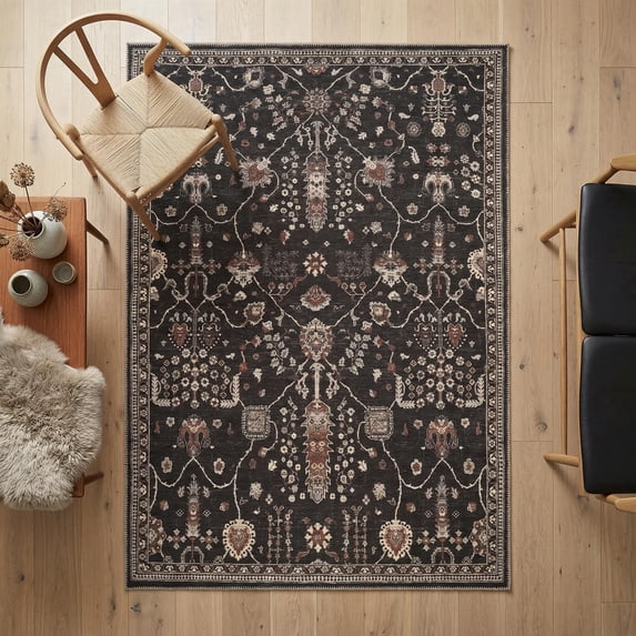 GLN Rugs Sumer - Indoor, Machine Washable Area Rug 4'x6' Moroccon Black Home Carpet