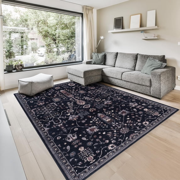 GLN Rugs Sumer - Indoor, Machine Washable Area Rug 5'x7' Moroccon Black Home Carpet