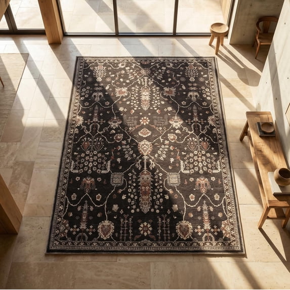 GLN Rugs Sumer - Indoor, Machine Washable Area Rug 8'x10' Moroccon Black Home Carpet