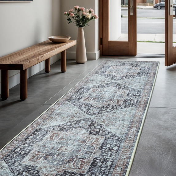 GLN Rugs Taxila - Indoor, Machine Washable Area Rug 2'6"x10' Brown/Gray Home Carpet, All Ages