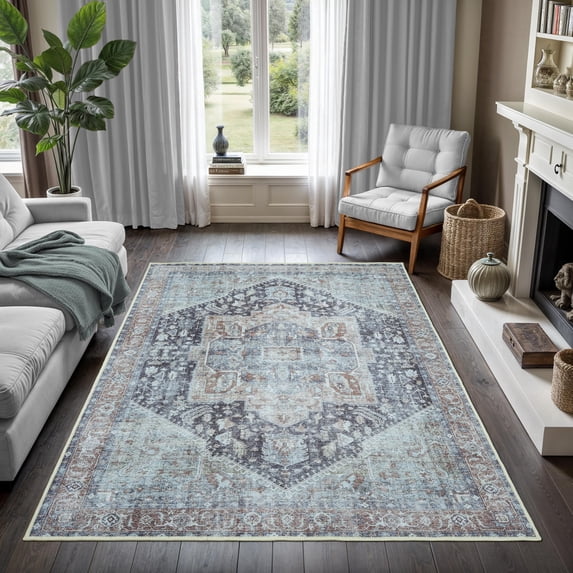 GLN Rugs Taxila - Indoor, Machine Washable Area Rug 8'x10' Turkish Brown/Gray Home Carpet