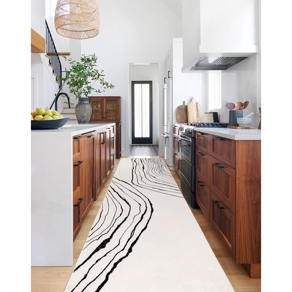 GLN Rugs Thassos - Contemporary, Machine Washable Area Rug 2'6" x 10' Beige Black Home Carpet, All Ages