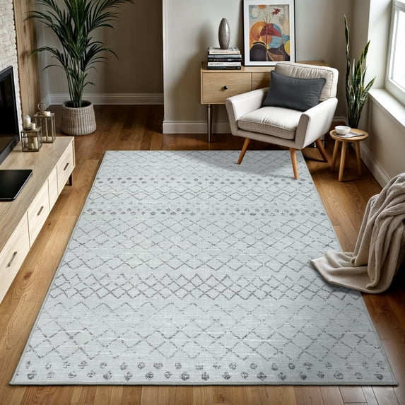GLN Rugs Timgad - Contemporary, Machine Washable Area Rug 8'x10' Gray Modern Home Carpet