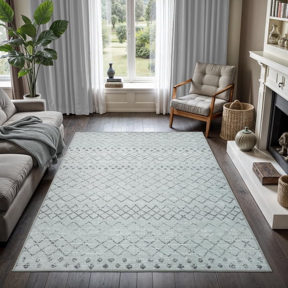 GLN Rugs Timgad - Contemporary, Machine Washable Area Rug 9'x12' Gray Modern Home Carpet