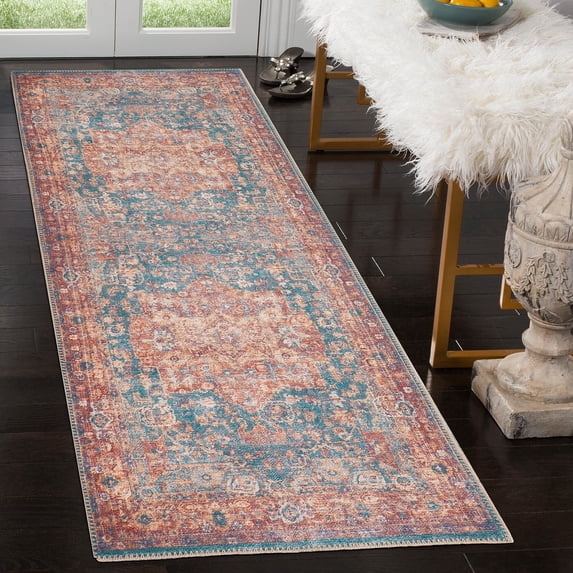 GLN Rugs Sumela - Indoor, Machine Washable Area Rug 2'6"x7' Terra/Green Home Carpet