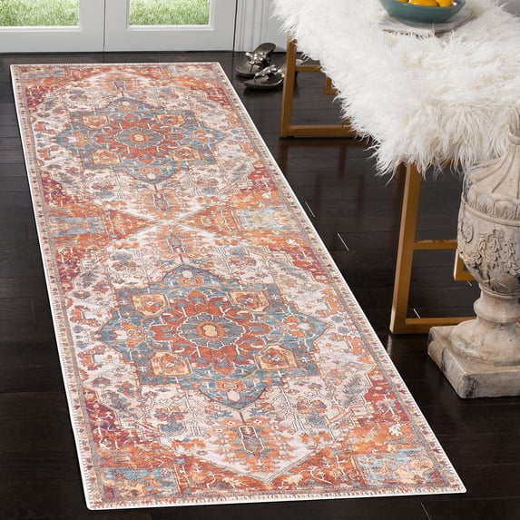GLN Rugs Gordion - Indoor, Machine Washable Area Rug 2'6"x7' Cream/Terra Home Carpet
