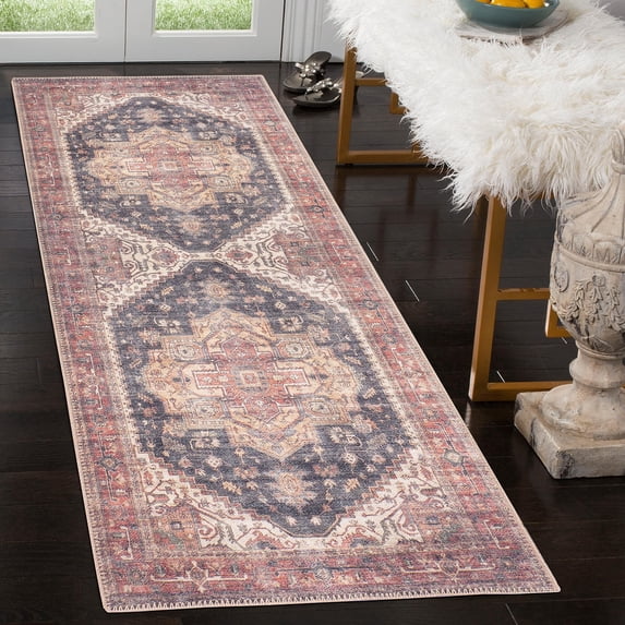 GLN Rugs Mylasa - Indoor, Machine Washable Area Rug 2'6"x7' Black/Terra Home Carpet