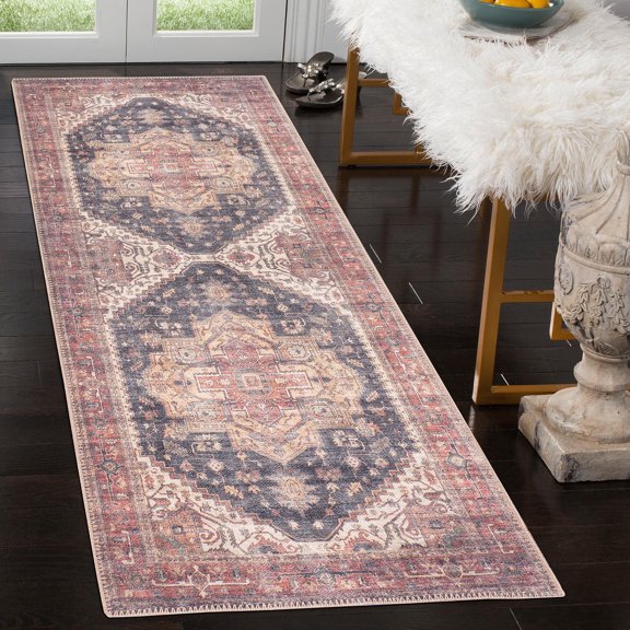 GLN Rugs Mylasa - Indoor, Machine Washable Area Rug 2'6"x7' Black/Terra Home Carpet
