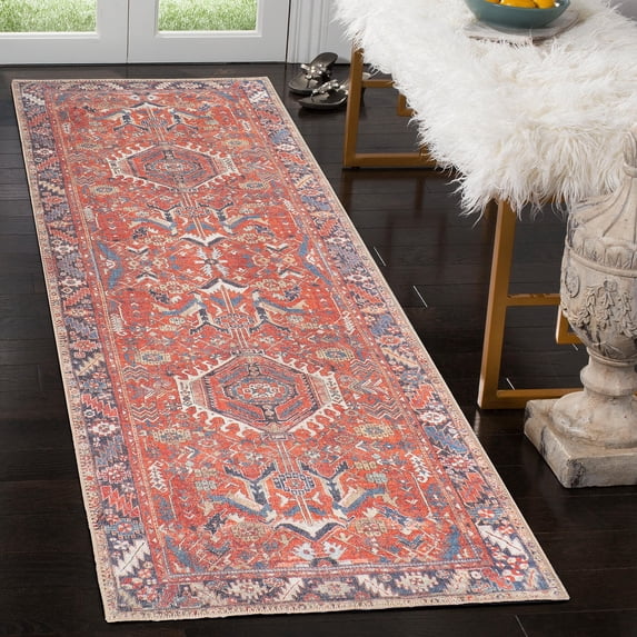 GLN Rugs Kerasus - Indoor, Machine Washable Area Rug 2'6"x7' Multi Red Home Carpet