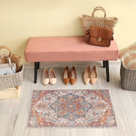 GLN Rugs Gordion - Indoor, Machine Washable Area Rug 2'x3' Cream/Terra Home Carpet