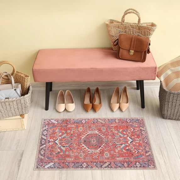 GLN Rugs Kerasus - Indoor, Machine Washable Area Rug 2'x3' Multi Red Home Carpet