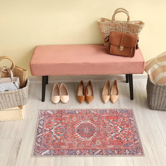 GLN Rugs Kerasus - Indoor, Machine Washable Area Rug 2'x3' Multi Red Home Carpet