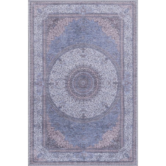 GLN Rugs Saphirya Indoor, Machine Washable Area Rug 2'x3' Turkish Navy/Off
