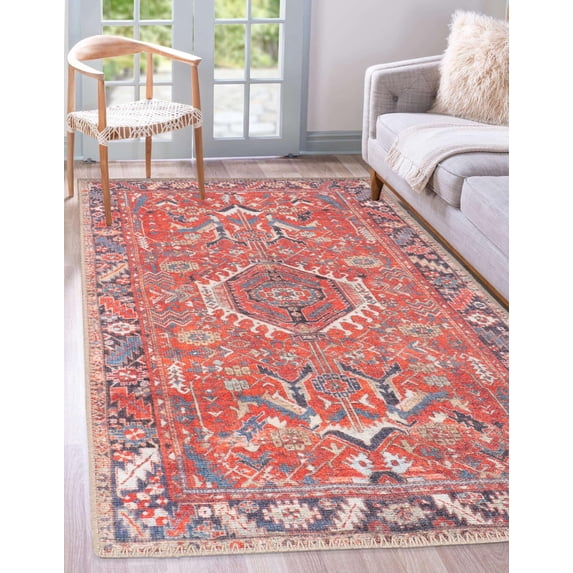 GLN Rugs Kerasus - Indoor, Machine Washable Area Rug 3'x5' Multi Red Home Carpet