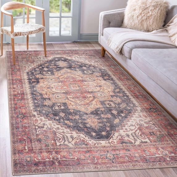 GLN Rugs Mylasa - Indoor, Machine Washable Area Rug 4'x6' Black/Terra Home Carpet