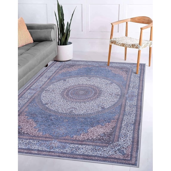 GLN Rugs Saphirya Indoor, Machine Washable Area Rug 8'x10' Turkish Navy/Off