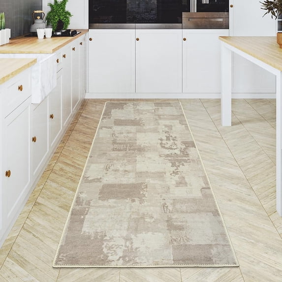 GLN Rugs Troy - Contemporary, Machine Washable Area Rug 2'6"x7' Contemporary Beige Home Carpet, All Ages