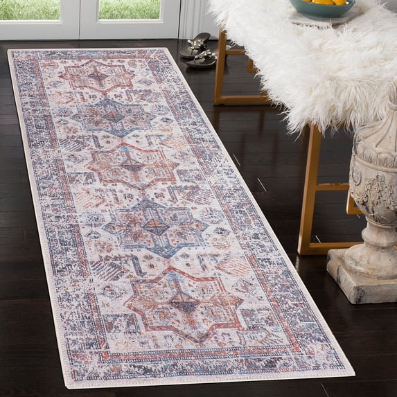 GLN Rugs Myra - Indoor, Machine Washable Area Rug 2'6"x7' Multi/Cream Home Carpet