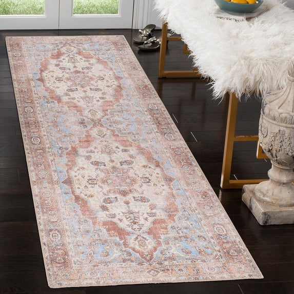GLN Rugs Trapezus - Indoor, Machine Washable Area Rug 2'6"x7' Sky/Terra Home Carpet