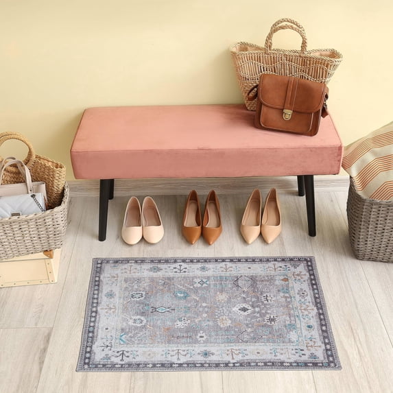 GLN Rugs Idyma - Indoor, Machine Washable Area Rug 2'x3' Cream/Gray Home Carpet
