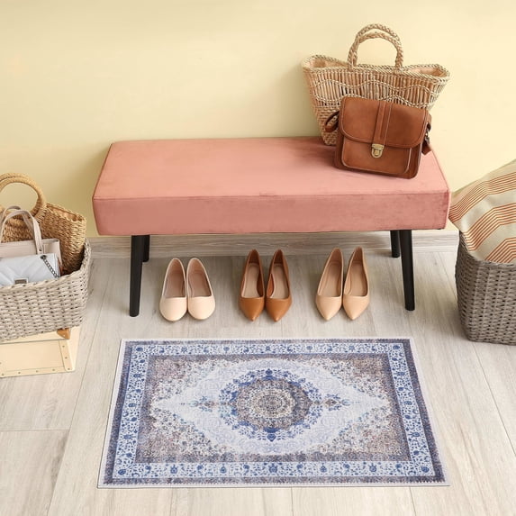 GLN Rugs Vona - Indoor, Machine Washable Area Rug 2'x3' Cream/Navy Home Carpet