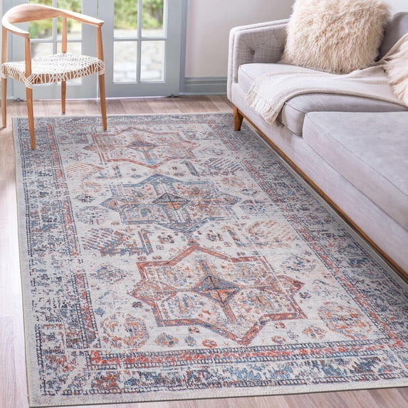 GLN Rugs Myra - Indoor, Machine Washable Area Rug 3'x5' Multi/Cream Home Carpet