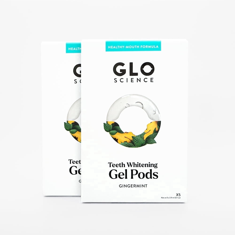 GLO Science So Brilliant Teeth Whitening Gel Pods – Safe, Effective Tooth Whitener with Silicon Brush, 6% Hydrogen Peroxide – Designed for Sensitive Teeth – Gingermint Flavor (2 Packs of 5)