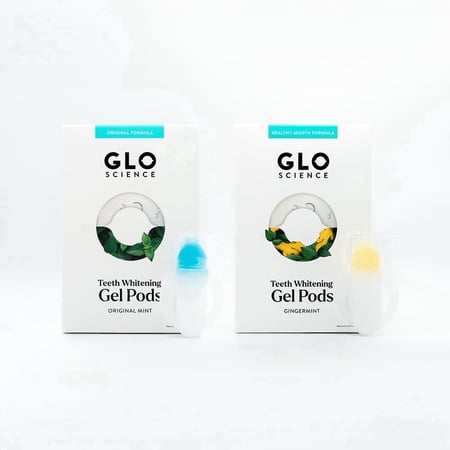 GLO Science Teeth Whitening Gel Pods – Safe, Effective Tooth Whitener with Silicon Brush, 6% Hydrogen Peroxide – Fastest Way to Whiter Teeth, Sensitivity Free – 5-Pack of Mint + 5-Pack of Gingermint