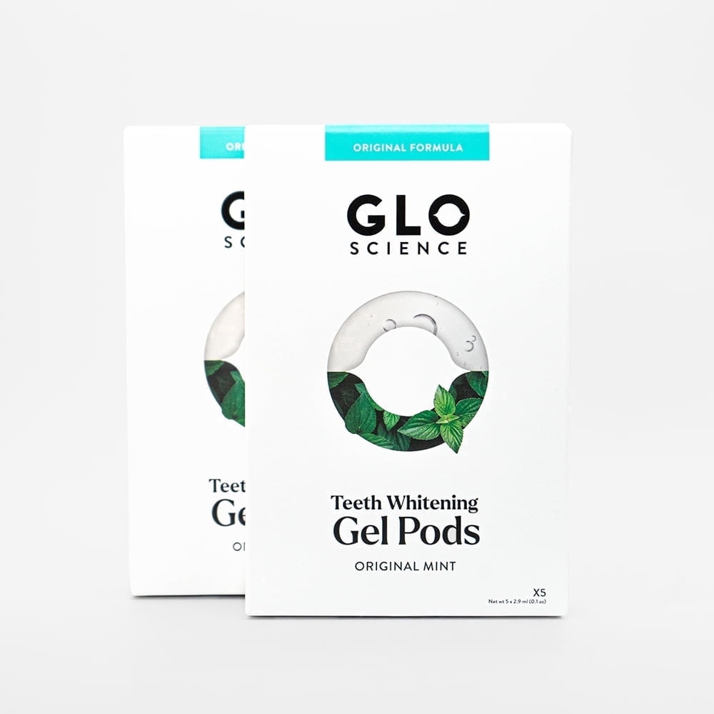 GLO Science Teeth Whitening Gel Pods – Safe, Effective Tooth Whitener with Silicon Brush, 6% Hydrogen Peroxide – Fastest Way to Whiter Teeth, Sensitivity Free – Mint Flavor (2 Packs of 5)