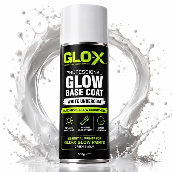 GLO-X Powerful Glow Base Coat Spray Paint – White Acrylic Undercoat for Maximum Glow Brightness – Essential Primer for Glow in the Dark Spray Paint – Fast Drying 300g