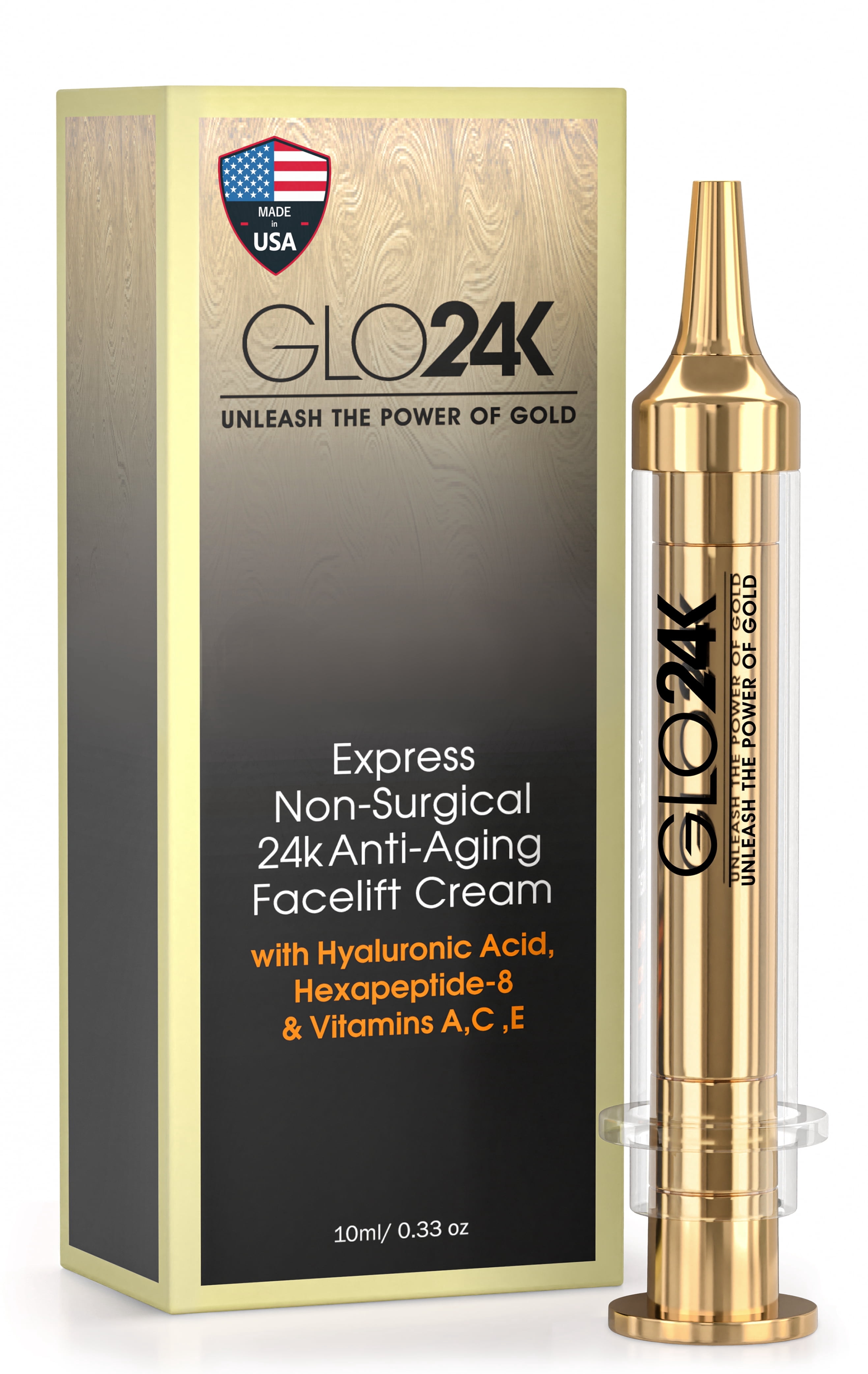 GLO24K Instant Face Lift Cream with 24K Gold, Anti-Aging Wrinkle Remover & Skin Tightening Firming Cream for Face, Neck & Under Eyes, Rapid Lifting Effect