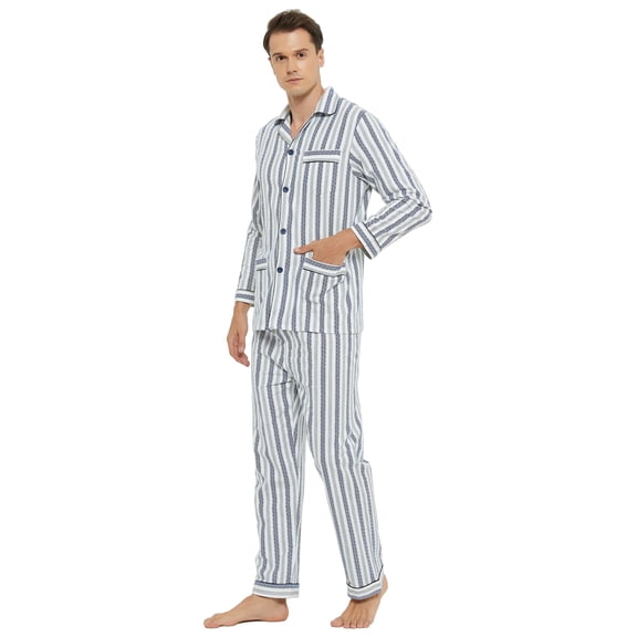 GLOBAL Men's Long Sleeve Flannel Pajamas Sets 100% Cotton Sleepwear Top and Bottom, Size S-3XL