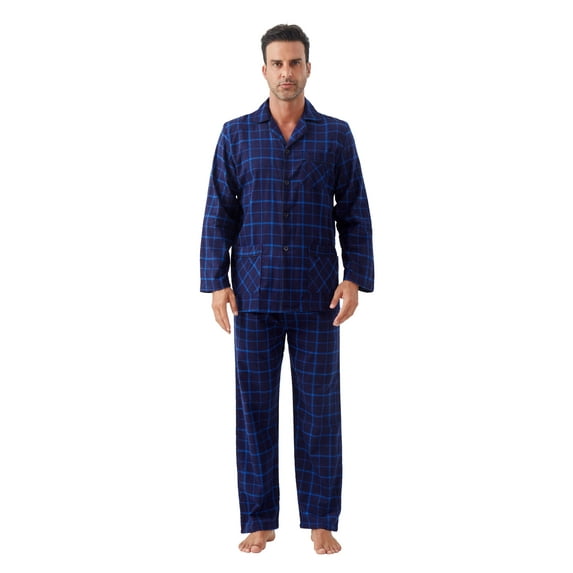 GLOBAL Men's Long Sleeve Flannel Pajamas Sets 100% Cotton Sleepwear Top and Bottom, Size S-3XL