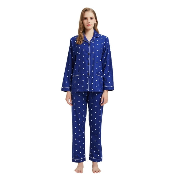 GLOBAL Womens Flannel Cotton Pajama Set Long PJs Flannel Loungewear Sleepwear,Size S-3XL