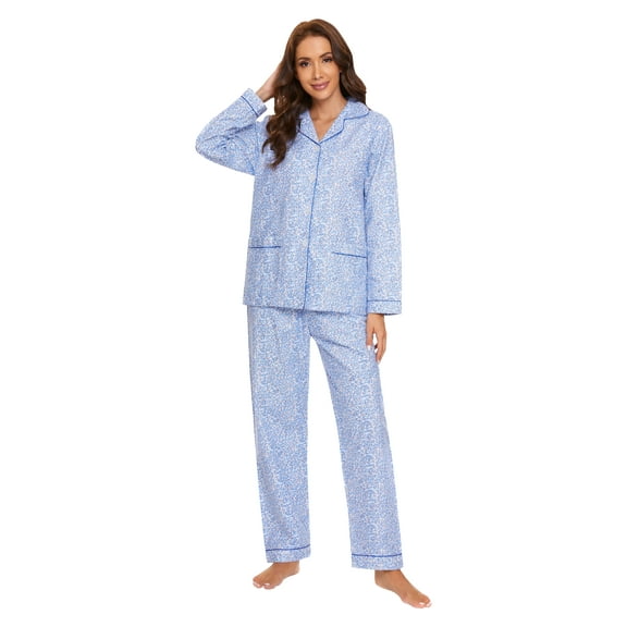 GLOBAL Women’s Flannel Pajama Set 100% Cotton Comfy PJs for Women Long Sleeve Button Front 2-Piece Warm and Cozy Sleepwear,Size S-3XL