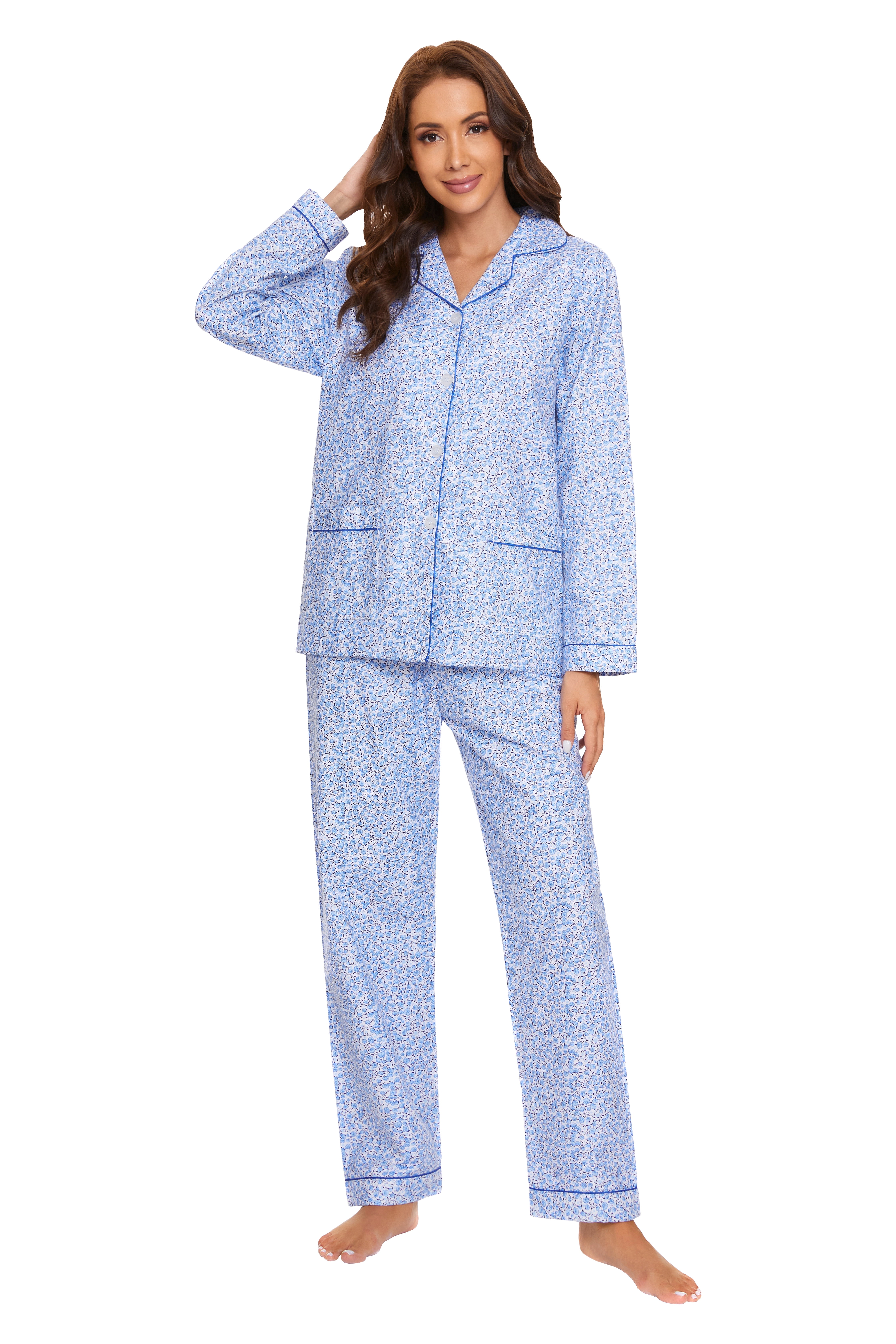 Womens Flannel Pajama Set 100% Cotton Comfy PJs for Women Long Sleeve Button Front 2-Piece Warm and Cozy Sleepwear,Size S-3XL