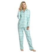 GLOBAL 100% Cotton Comfy Flannel Pajamas for Women 2-Piece Warm and Cozy Pj Set of Loungewear Button Front Top Pants, Size M