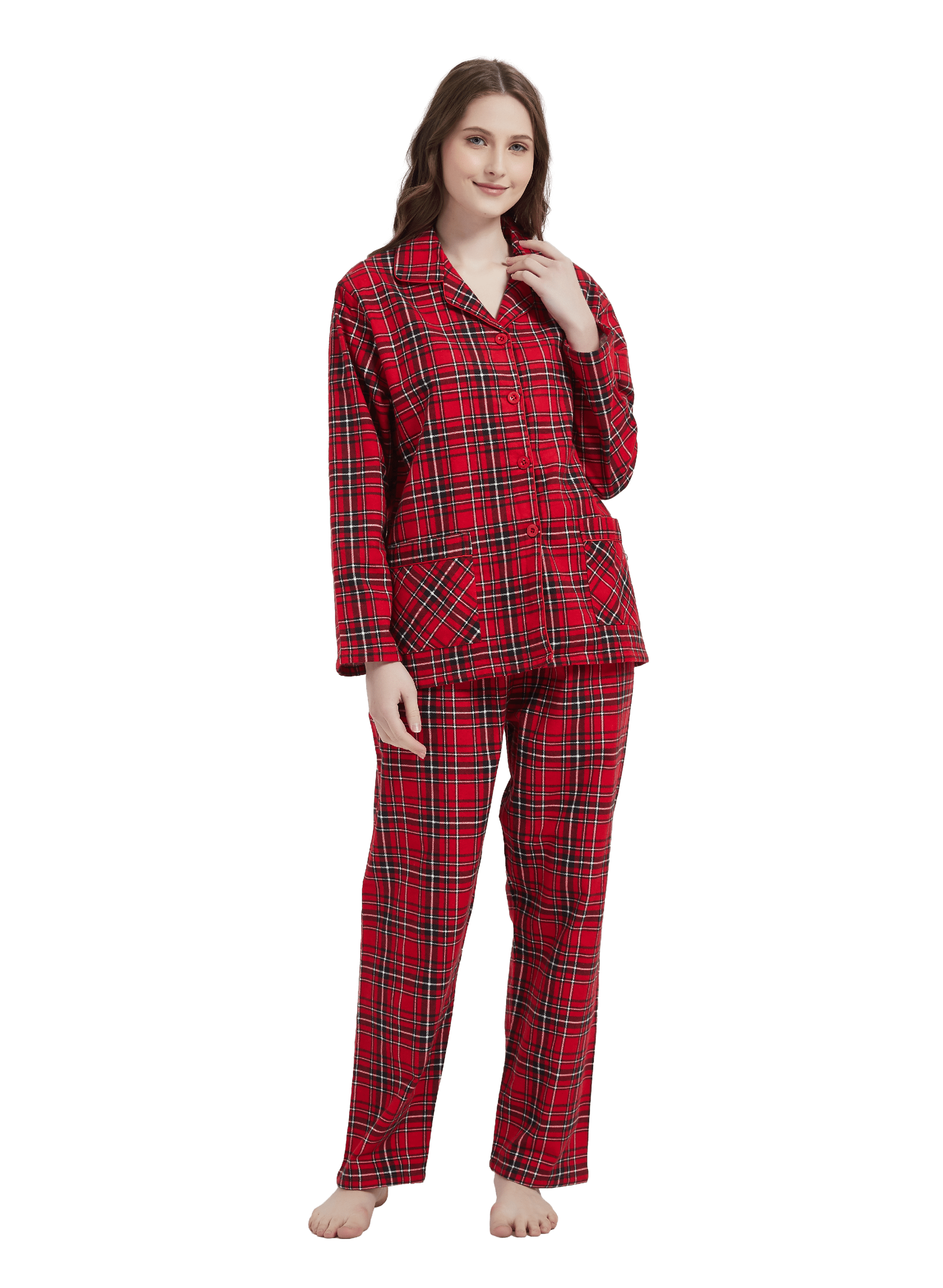 GLOBAL 100% Cotton Comfy Flannel Pajamas for Women 2-Piece Warm and ...