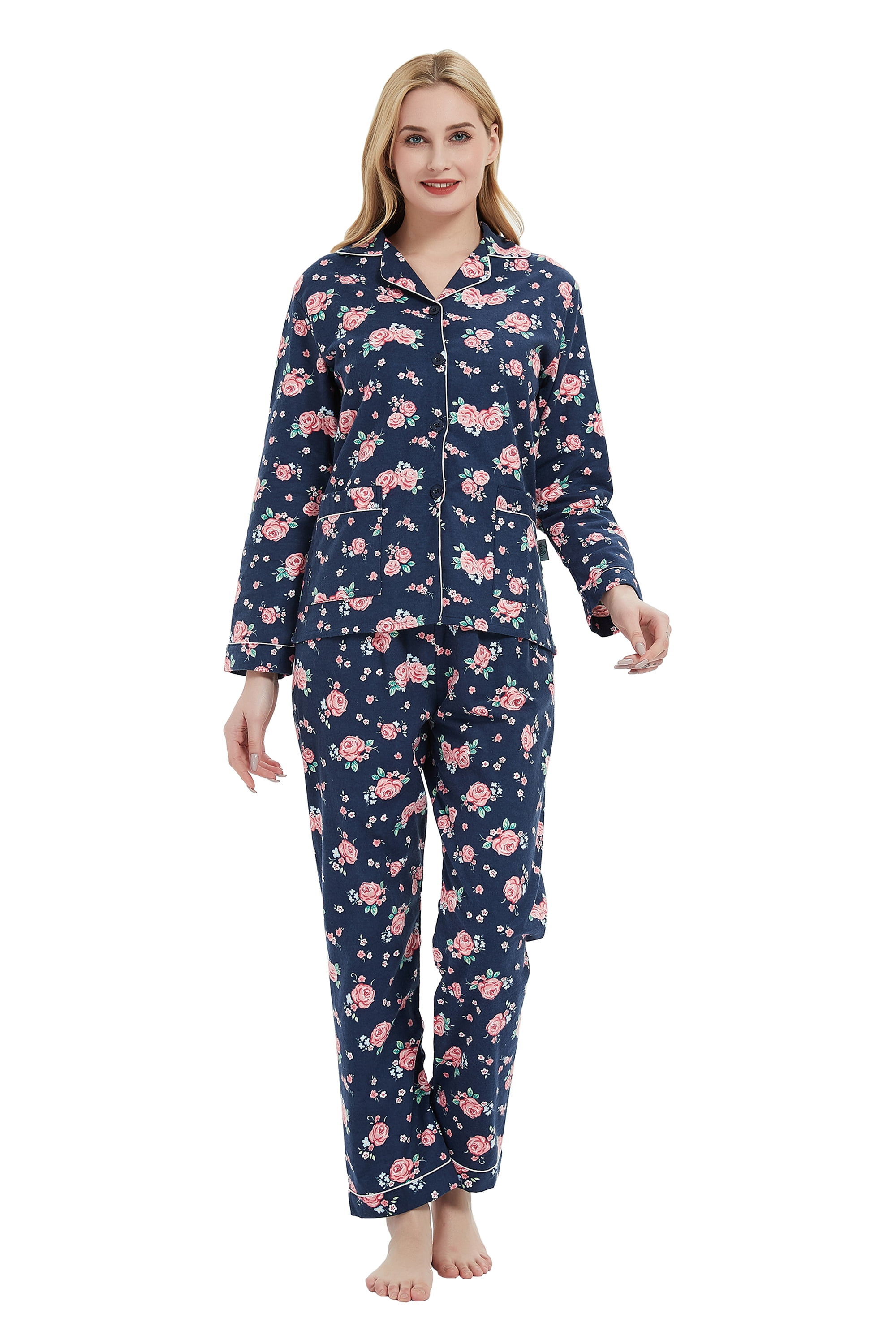 Lisingtool Pajamas for Women Set Women's 2 Piece Thickened Warm Flannel  Long Pyjama Set Autumn Winter Sleepwear Plaid Sleepwear Pajama Pants A