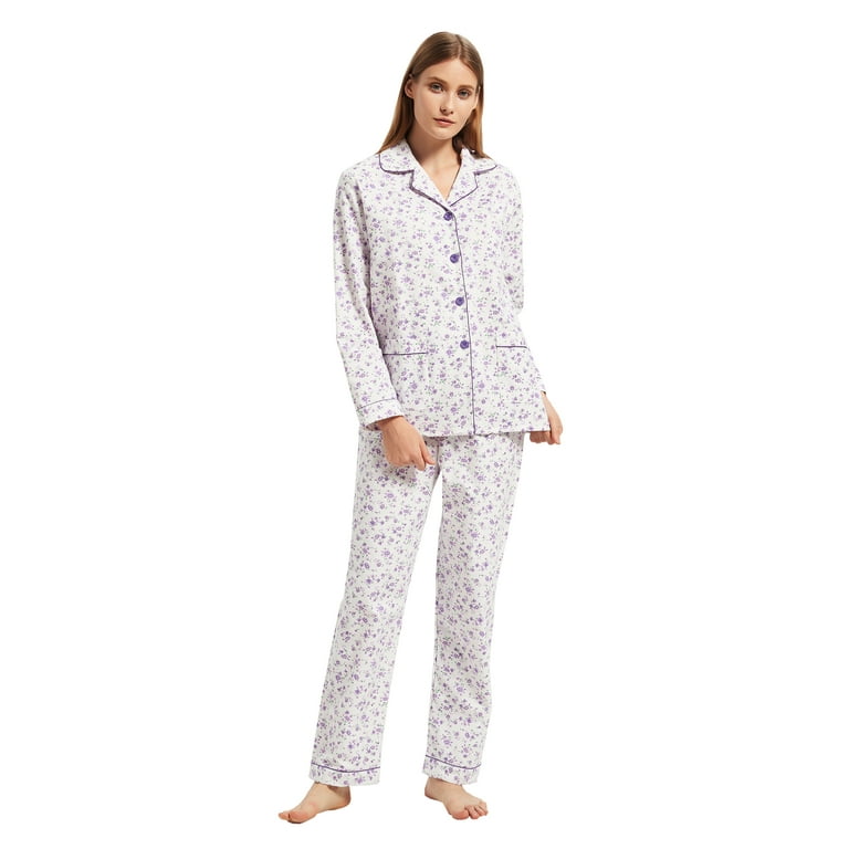 GLOBAL 100% Cotton Comfy Flannel Pajamas for Women 2-Piece Warm and Cozy Pj  Set of Loungewear Button Front Top Pants, Size XL 