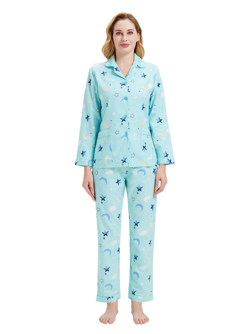 GLOBAL 100% Cotton Comfy Flannel Pajamas for Women 2-Piece Warm