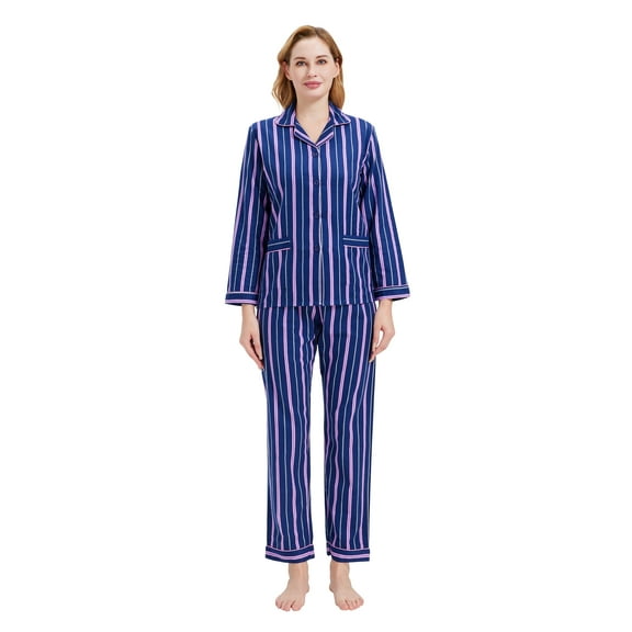 GLOBAL 100% Cotton Comfy Flannel Pajamas for Women 2-Piece Warm and Cozy Pj Set of Loungewear Button Front Top Pants