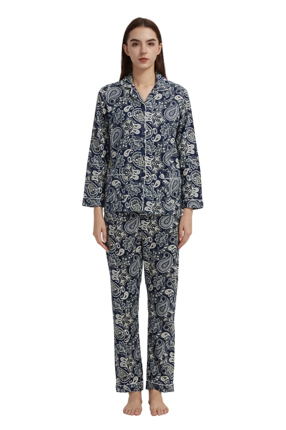 100% Cotton Comfy Flannel Pajamas for Women 2-Piece Warm and Cozy Pj Set of Loungewear Button Front Top Pants