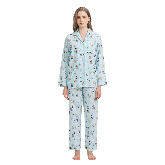 GLOBAL 100% Cotton Pajamas for Women Notch Collar Pjs Cozy Button Down Homewear with Pockets, Spring & Summer, 2-Piece, Sizes S to 3X