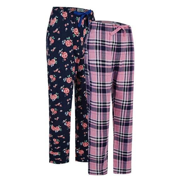 GLOBAL Cotton Flannel 2 Pack Women's Pajama Pants Sleepwear Sleep Pants,S-3XL