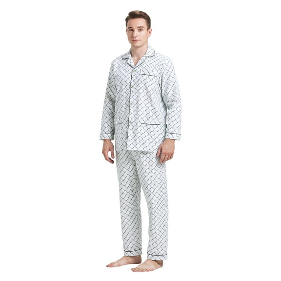 GLOBAL Men 100% Cotton Pajama Set For Men Lightweight Soft Nightwear Long Sleeves PJS With Pockets