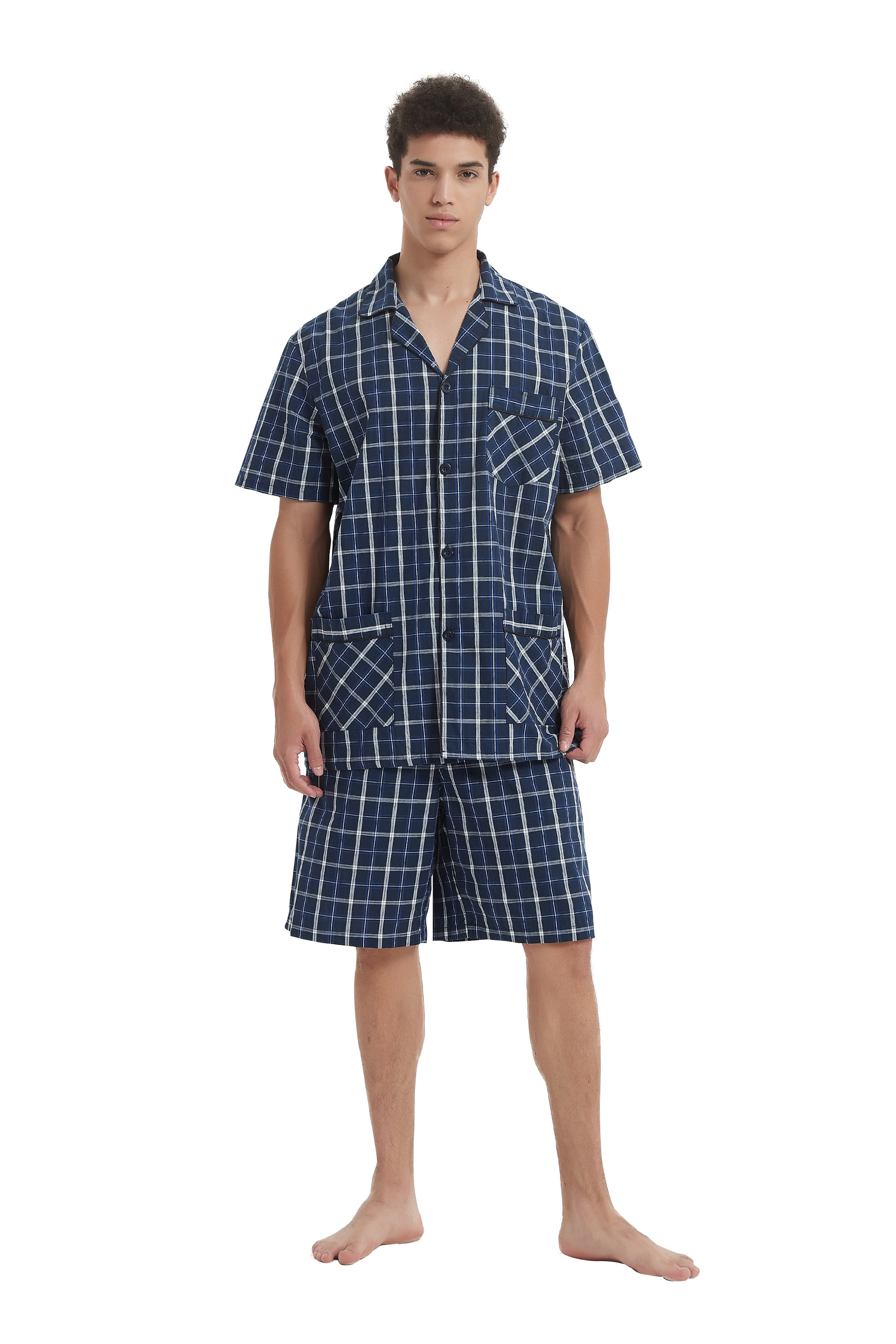 GLOBAL Men’s Cotton Short Sleeve and Shorts Yarn Pajama Set, Summer ...