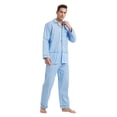 thumbnail image 1 of GLOBAL Men's 100% Cotton Long Sleeve Pajama Set, Breathable Lightweight Button Down Nightwear with Pants, S-3XL, 1 of 6